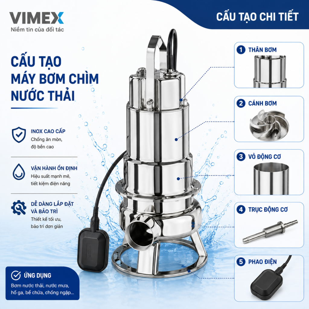 Cấu tạo máy bơm chìm Ebara DW VOX 100